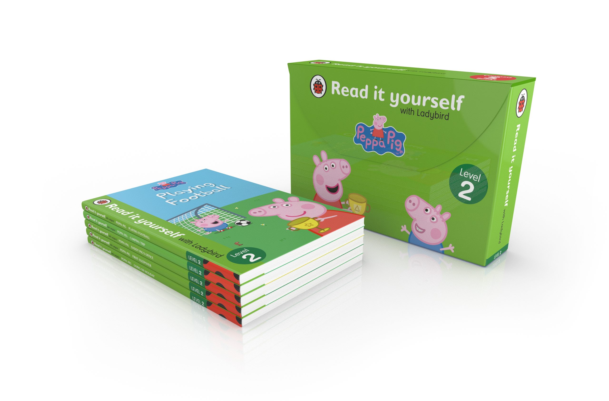 Peppa Pig Read It Yourself Tuck Box Level 2: 5 Books Tuck-Box Set (First Sleepover, Playing Football, Going on Holiday and More)