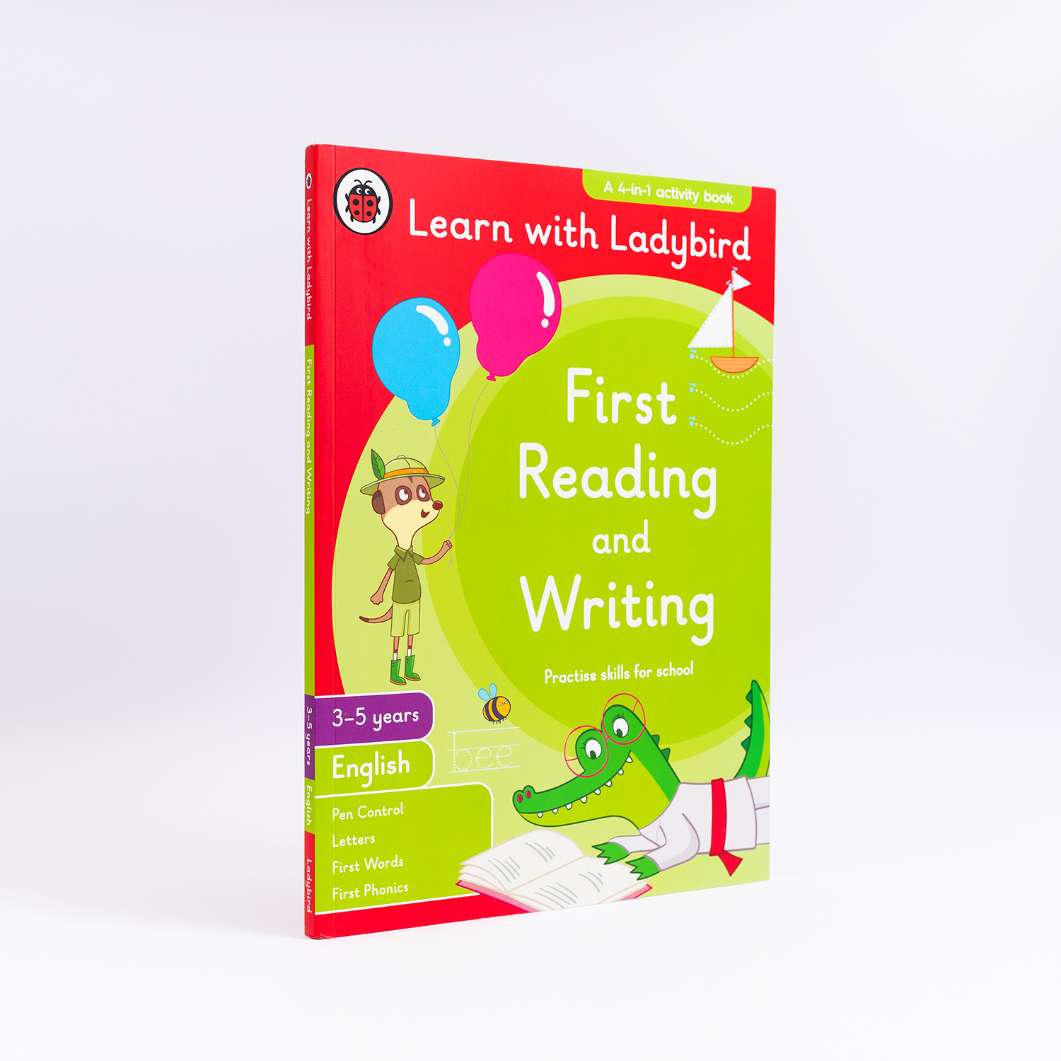 First Reading and Writing: A Learn With Ladybird 4 in 1 Activity Book – Pen Control, Letters,  First Words and First Phonics – Practice Skills for School (3-5 Years)